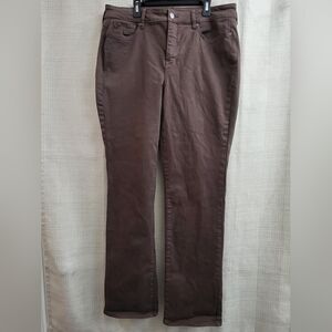 NYDJ Women's Marilyn Straight Pants Coffee Bean Brown Stretch Lift Tuck Size 12
